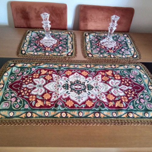 Handmade Embroidered Table Linen Set new, includes doily and 2 placemats