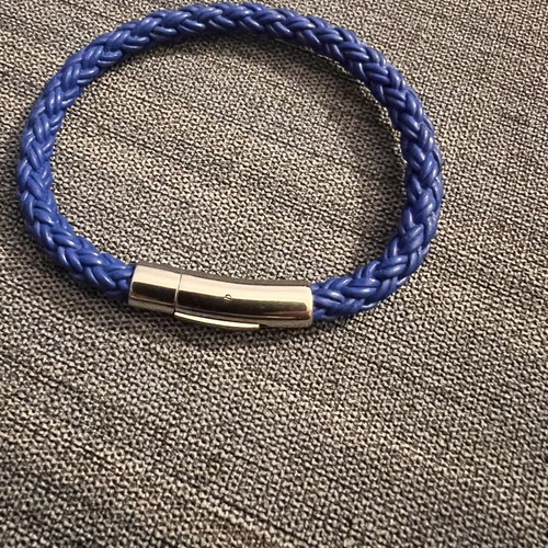 Men's Blue Braided Leather Bracelet with Stainless Steel Clasp 5mm