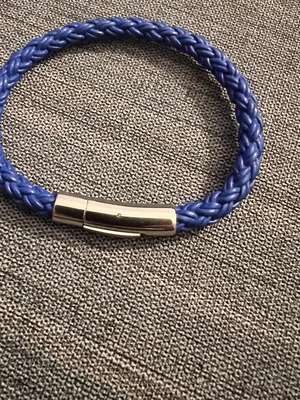 Men's Blue Braided Leather Bracelet with Stainless Steel Clasp 5mm
