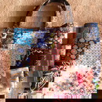 Τσάντα χειρός υφασμάτινη handbag patchwork ραμμένη στο χέρι.