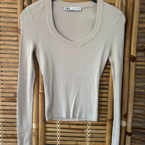 Zara Beige Ribbed Long Sleeve Top Size S like new