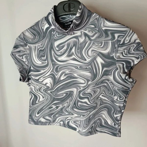 Bershka Abstract Print Crop Top like new, gray and white, size L