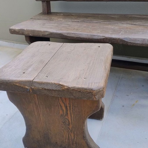 Wooden bench with stool, 120x47 cm, height 89 cm