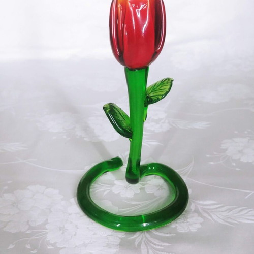 Tulip-shaped candlestick like new, handmade Art Glass 60s-70s