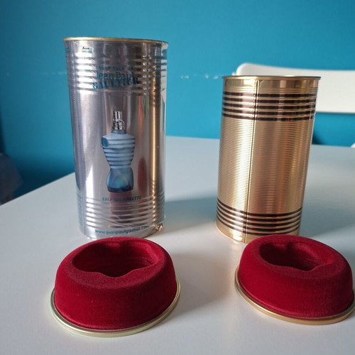 Jean Paul Gaultier empty metal storage tins Le Male