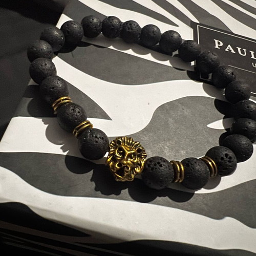 Lion King bracelet handmade with lava stones and gold details new