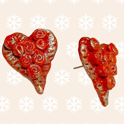Handmade heart earrings with maroon roses new
