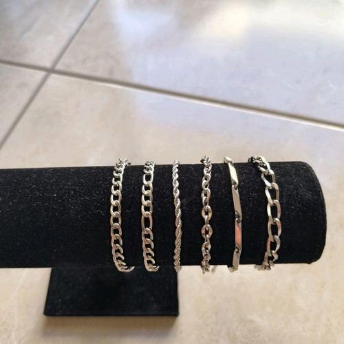 Men's bracelets new, set of 6 stainless steel silver