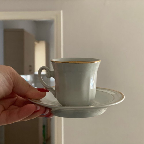 Set of 5 cups used with gold details Original Porcelain Hellas