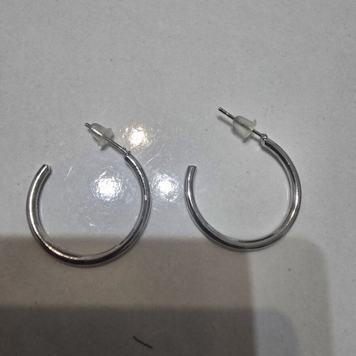 C-Shape Silver Hoop Earrings, Pair, Minimalist Style