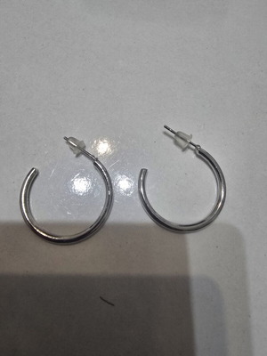 C-Shape Silver Hoop Earrings, Pair, Minimalist Style