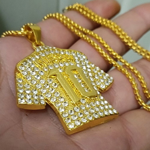 Messi Jersey Necklace Cuban Chain Gold Plated Unisex with Strass