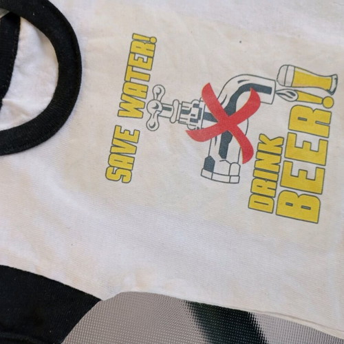 Mini t-shirts with suction cup used, Save Water - Drink Beer, black and white