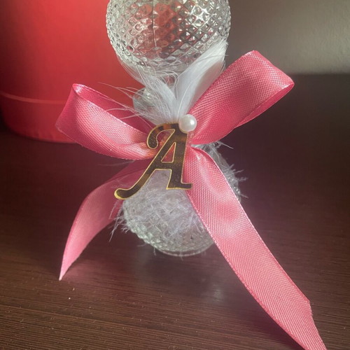 Baptism favors for girl, pack of 60, new, glass bottle with ribbon and monogram