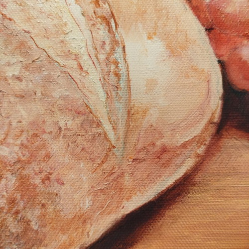 Original Painting Wine & Bread Acrylic on Canvas 25x30cm new