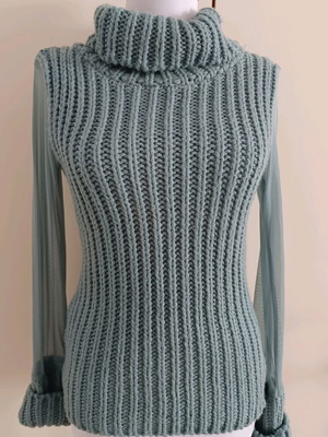 Y.O.U Women's Petrol Knit Sweater with Mesh Sleeves M-L like new