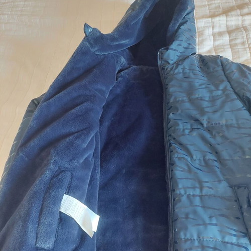 Dpam reversible waterproof jacket for girls, navy blue animal print, size 152 cm