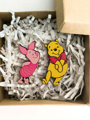 Wooden Winnie the Pooh and Piglet earrings new, pink multicolor