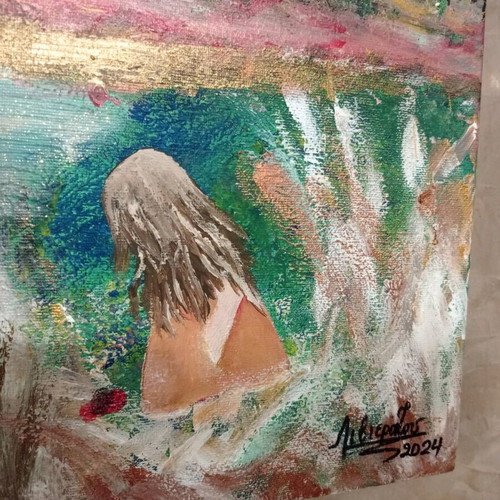 Painting Spring Landscape with Girl new 70x90