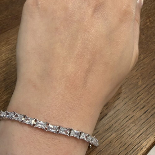 Silver bracelet with white zirconia, new, stainless steel