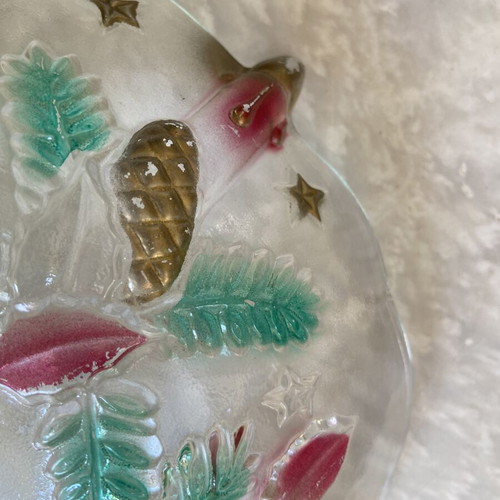 Vintage Christmas Glass Plate used, 1960s Walther