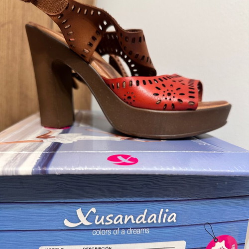 Xusandalia leather sandals like new, brown and coral, size 36