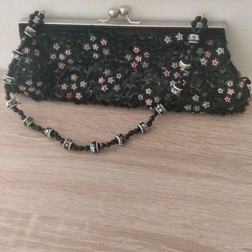 Beaded shoulder clutch bag used, black vintage