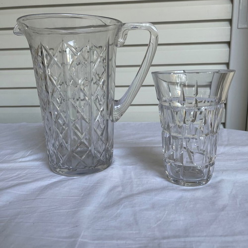 Crystal pitcher and small Saint Louis Art Deco vase used