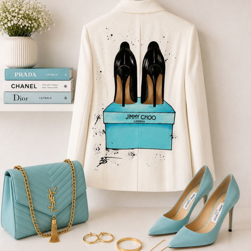Hand-painted champagne color blazer, size S