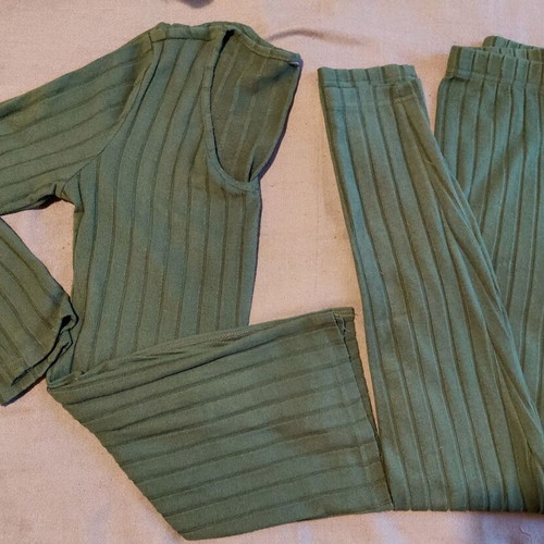 Rib set blouse and leggings new, dark green