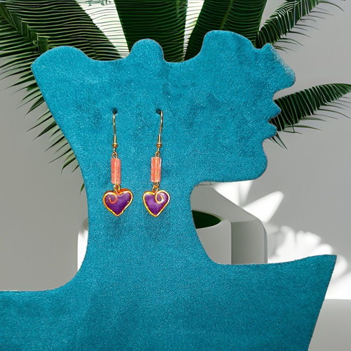 Handmade earrings with pink nephrite gemstone and clay heart