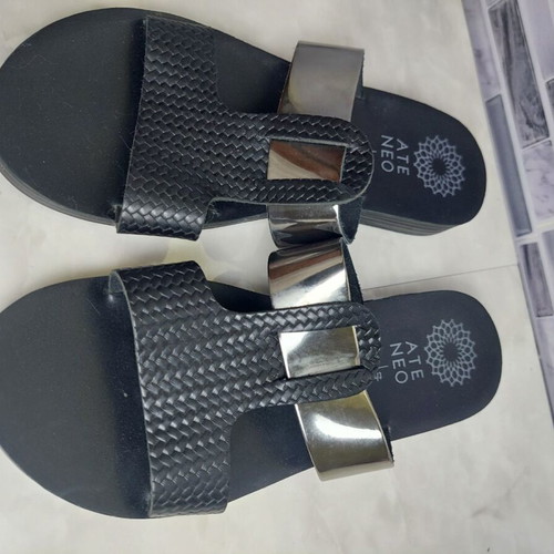 Ateneo leather anatomical sandals like new, black and silver, size 37