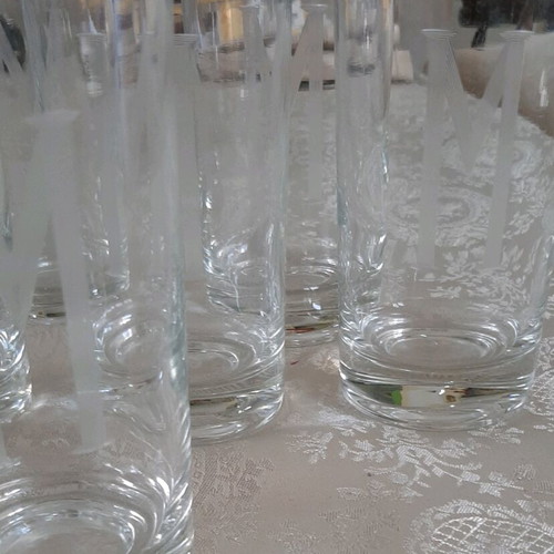 Glasses with carved monogram used, set of 8 pieces