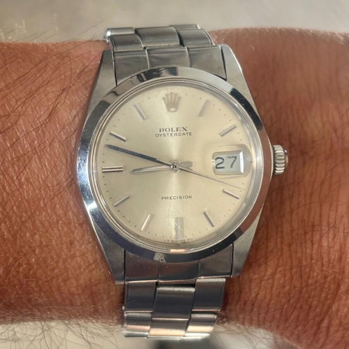 Rolex Oysterdate Precision 34mm vintage wristwatch used, silver