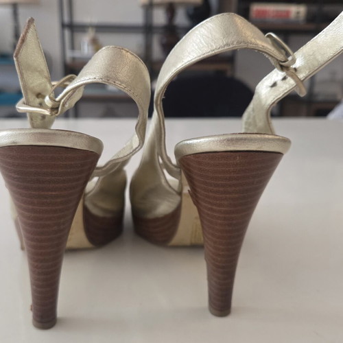 Dune London Gold Metallic Leather Slingback Heels used