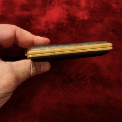Vintage leather cigarette case used, 10x8 cm, black with gold frame
