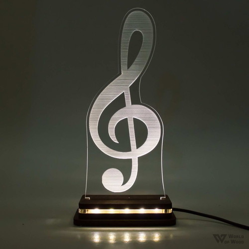 LED lamp "Treble Clef" new with wooden base and plexiglass