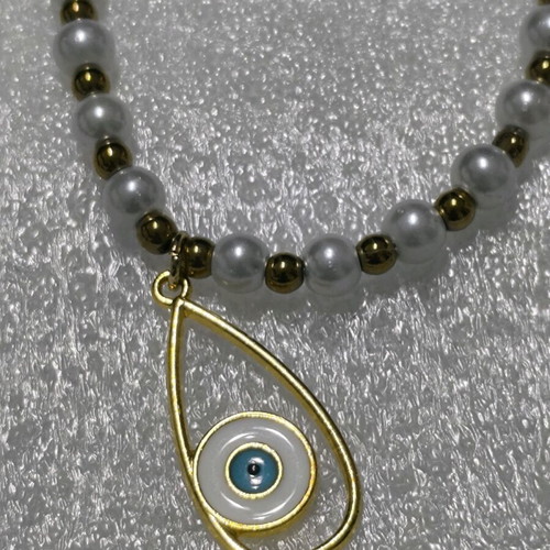 Handmade necklace with glass pearls and gold hematite balls new