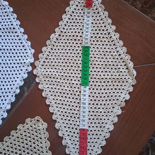 Crocheted diamond-shaped doilies set of 4 used, handmade