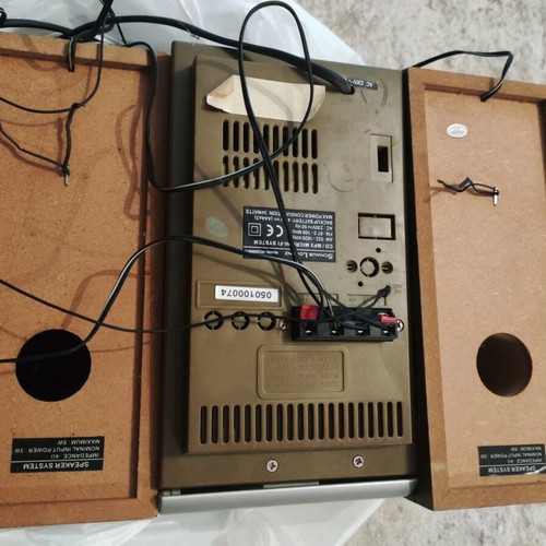 Mini stereo system used with two speakers and remote control