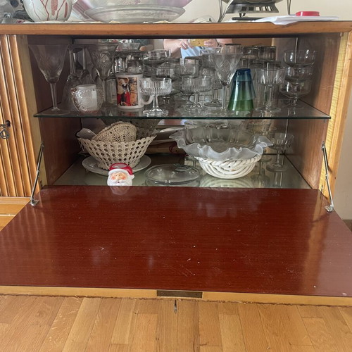 Mid-Century Sideboard 60s with Mirror and Fluted Doors, Vintage Bar Cabinet