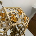 Ρετρό μπρούτζινο κεραμικό φωτιστικό οροφής μεταχειρισμένο με λουλουδάκια