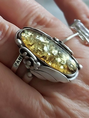 Vintage old silver ring with amber used, rare find