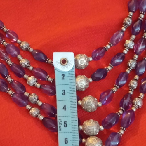 925 Silver Necklace with Amethyst, Ethnic Style
