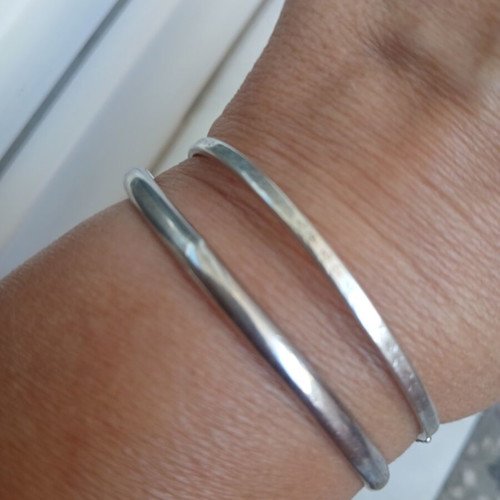 2 Silver 925 Bracelets, One Bangle and One with Clasp, Small Defects