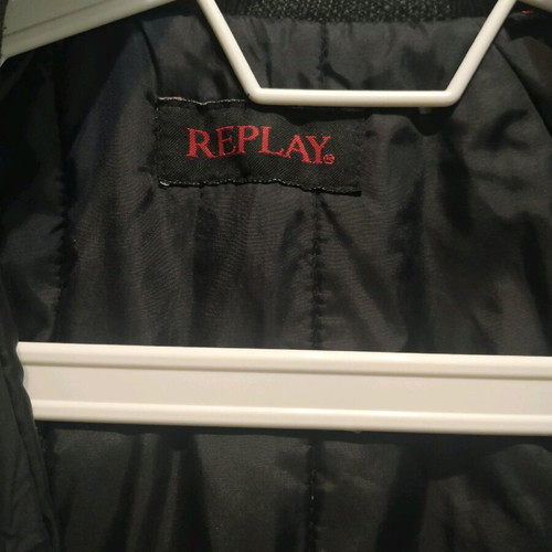 Replay bomber jacket with hood like new, size M-L, navy blue