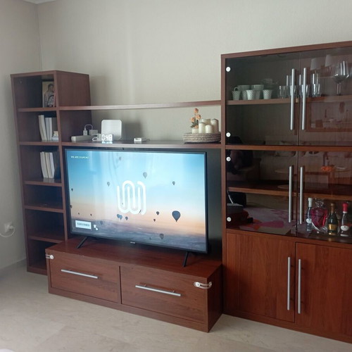 Modern TV unit, dark walnut, used, 60x290x180 cm