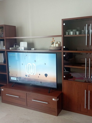 Modern TV unit, dark walnut, used, 60x290x180 cm
