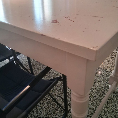 Wooden white dining table with drawers used