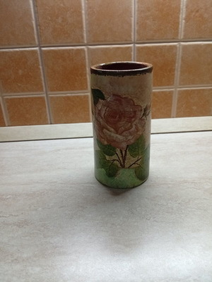 Handmade ceramic vase vintage with decoupage rose